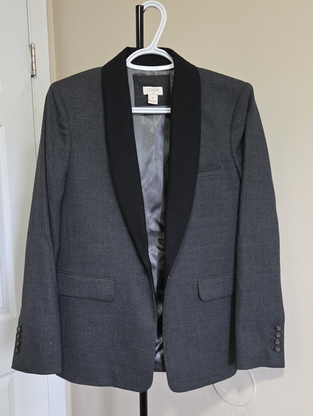 J. Crew Women's Charcoal Gray Blazer with Black Shawl Collar